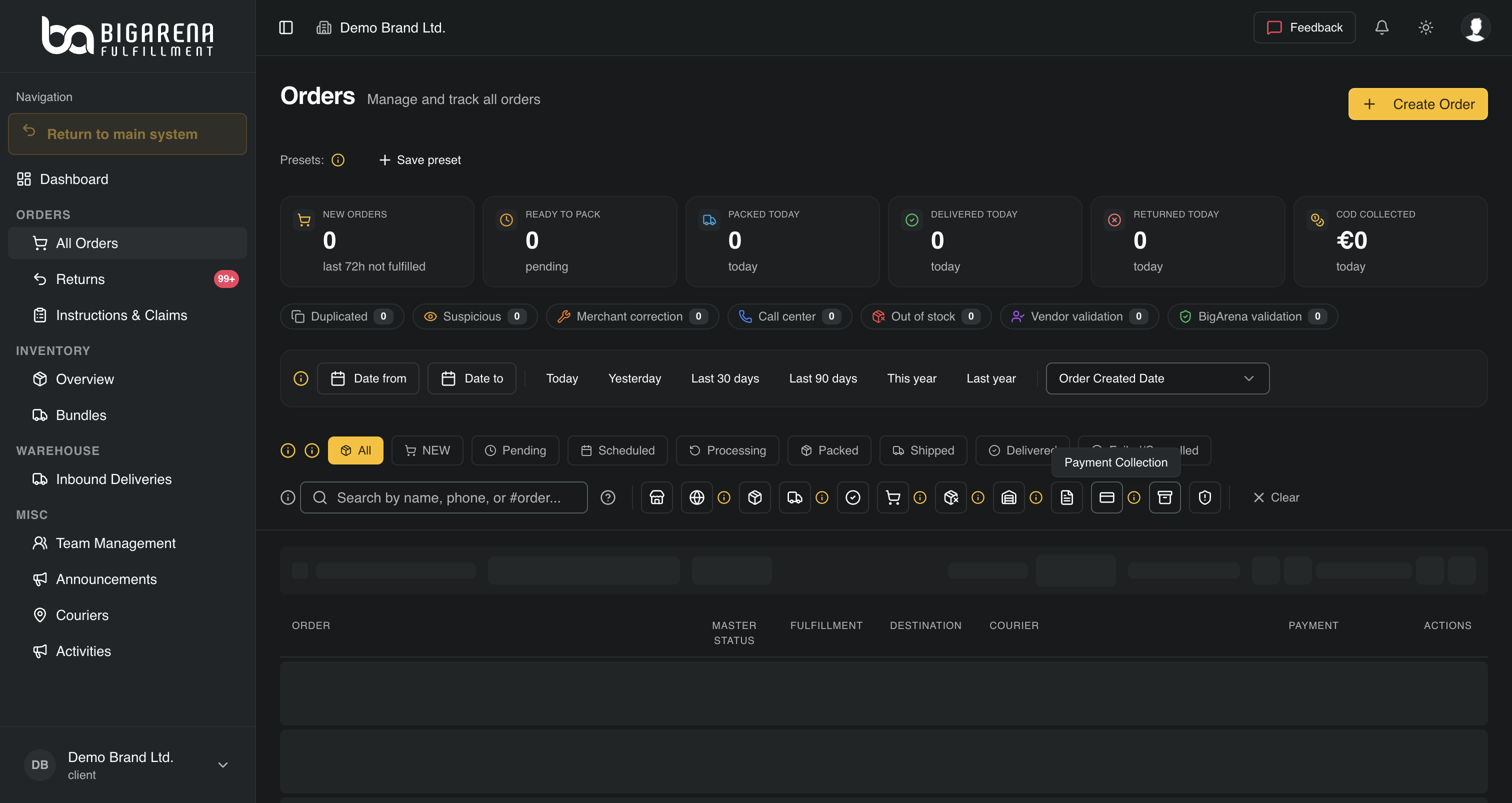 WMS Pro orders panel screenshot — multi-channel order queue with smart warehouse and courier routing