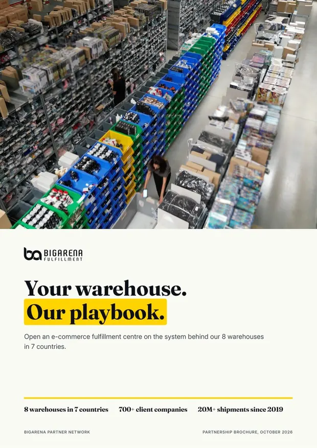 Cover of the BigArena Partner Network brochure: Your warehouse. Our playbook.