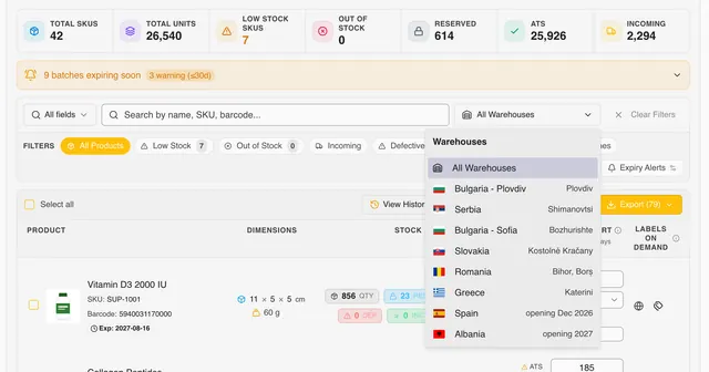 Warehouse selector screen of the BigArena client panel